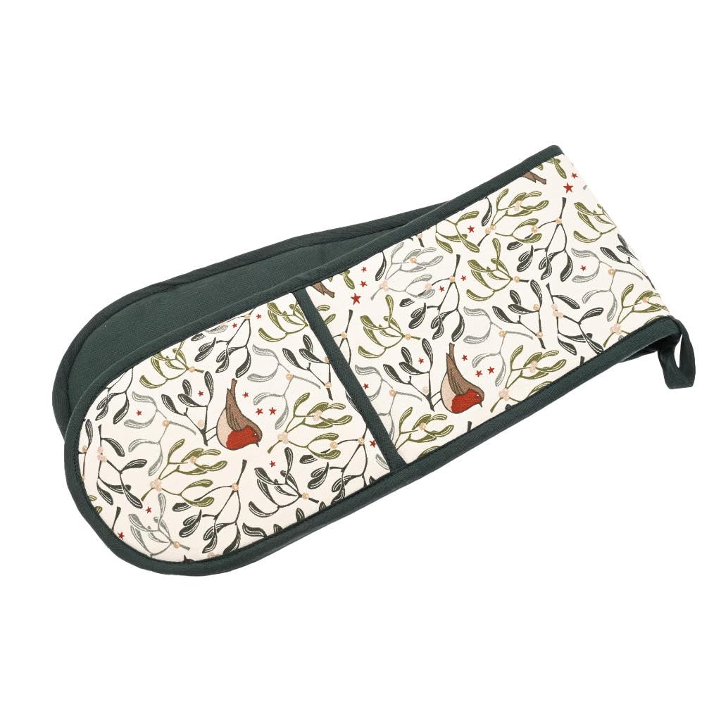 Walton & Co Multicolour Robin & Mistletoe Cotton Double Oven Glove 18Cm X 94Cm