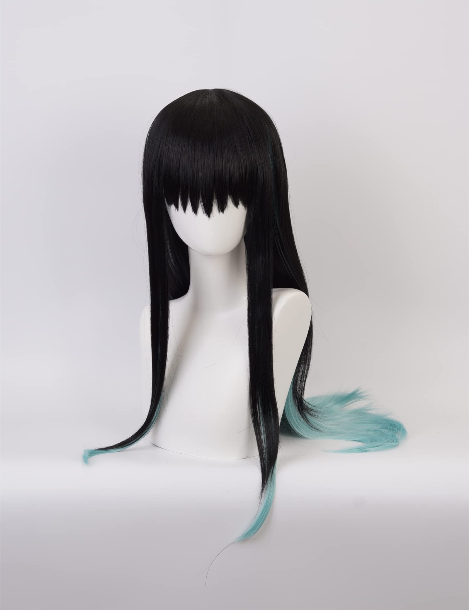 Black Blue Mix long Straight Anime Wig Women Halloween Cosplay Costume Party Synthetic Wig