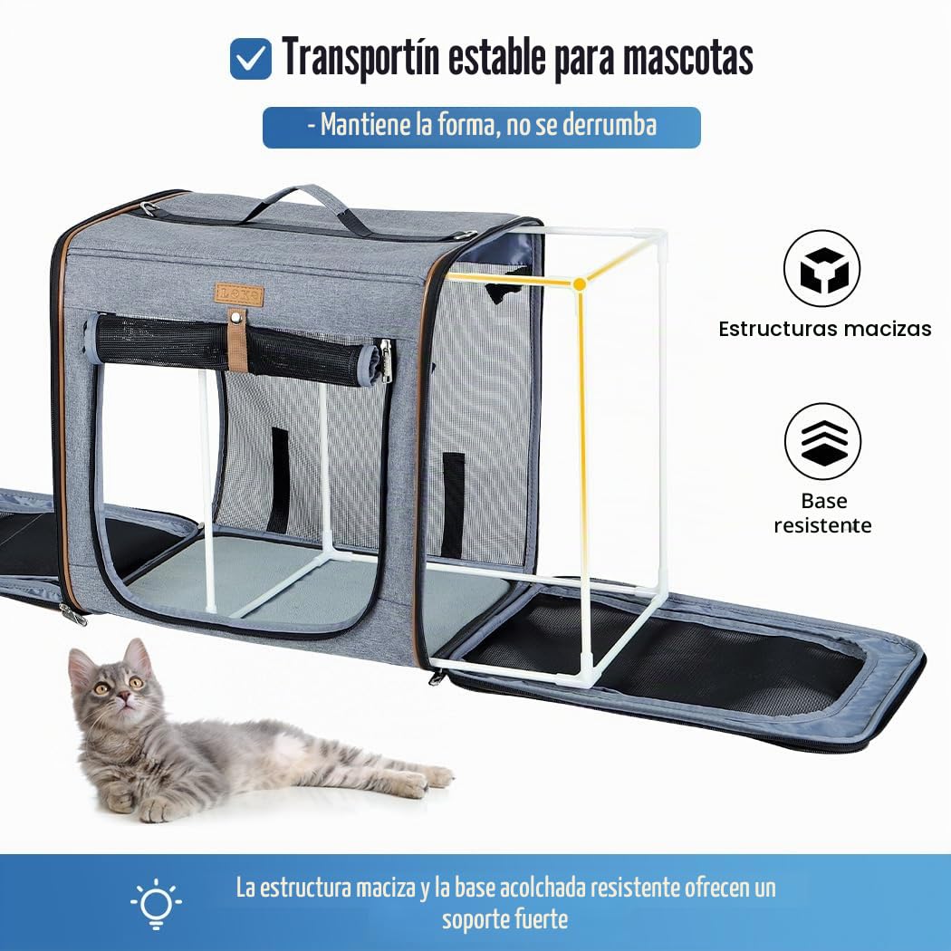 Lekeinchi Caja de transporte para perros 2 en 1, para mascotas medianas, caja de transporte plegable para gatos con marco de fibra fuerte, caja de arena para gatos, 2 cuencos, 2 alfombrillas para
