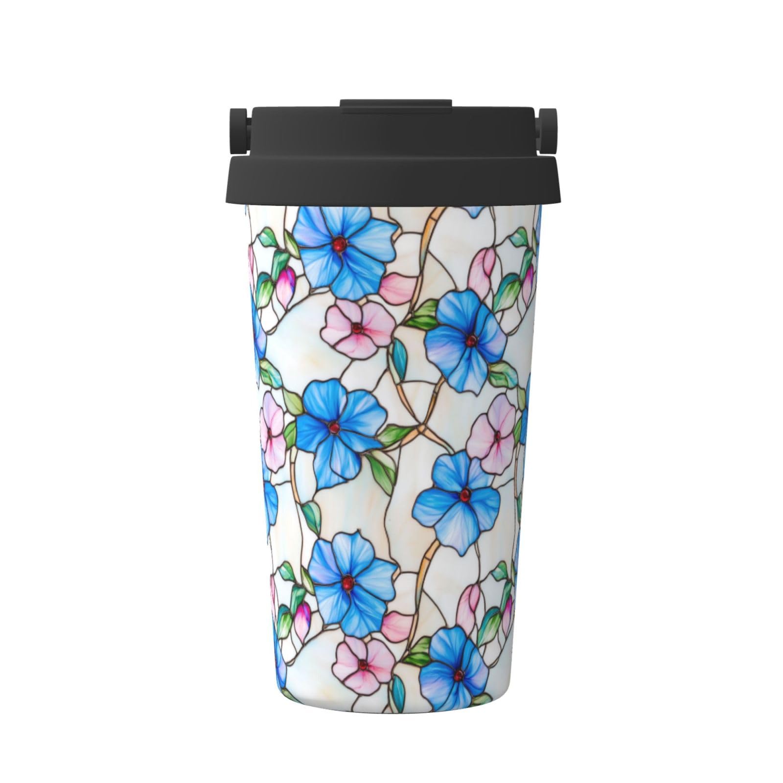 Taza de café aislada de acero inoxidable para agua fría y caliente con flores