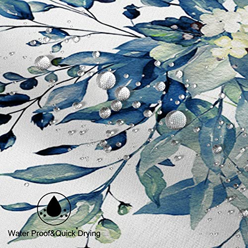 MIRRORANG Stall Blue Floral Bathroom Mildew & Mould Resistant Polyester Bath Curtains with 6 Hooks - Image 2