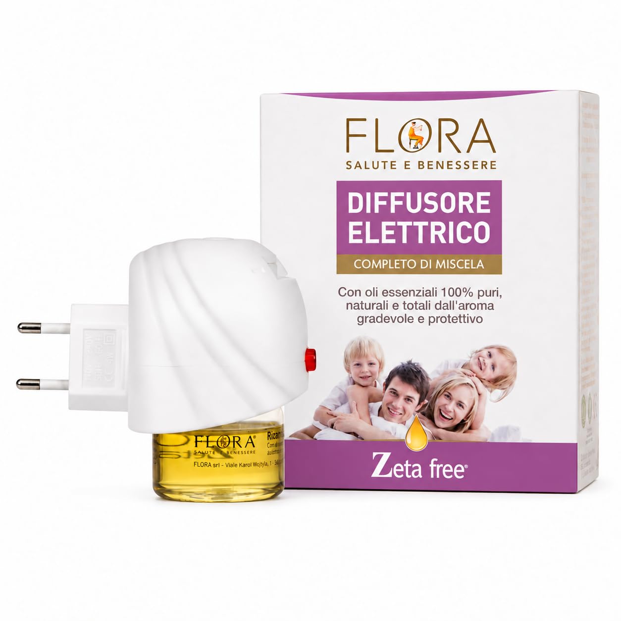 FLORA Zeta Free Diffusore Elettrico 25 ml con Oli Essenziali, Fino a 30 Notti, liberi da ogni fastidio.