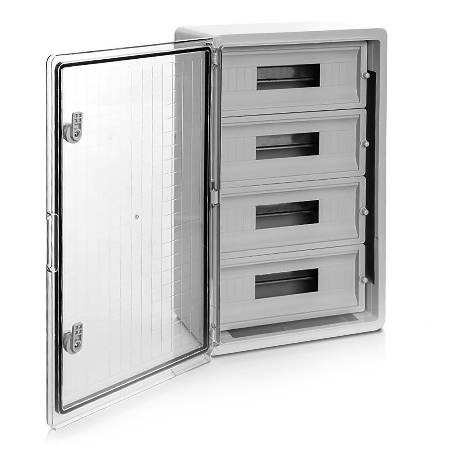 Armadio distribuzione plastica ABS con piastra montaggio acciaio zincato 17x4 mod porta trasparente armadio vuoto 400x600x200mm IP65 (17x4 Moduli, Porta Trasparente)