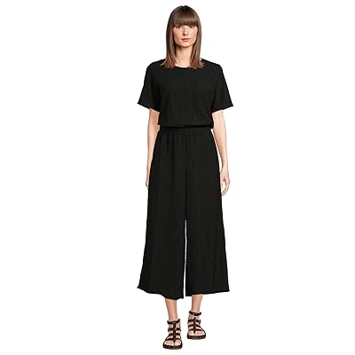 Eileen Fisher Woven Plisse Round Neck Wide Jumpsuit Women
