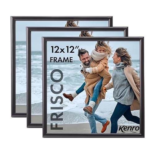 Kenro Frisco Plastic Picture Frames (Box of 3) - 12x12 Inch / 30x30cm Wall Hanging Stylish Photo Frame with Glass Front - Black
