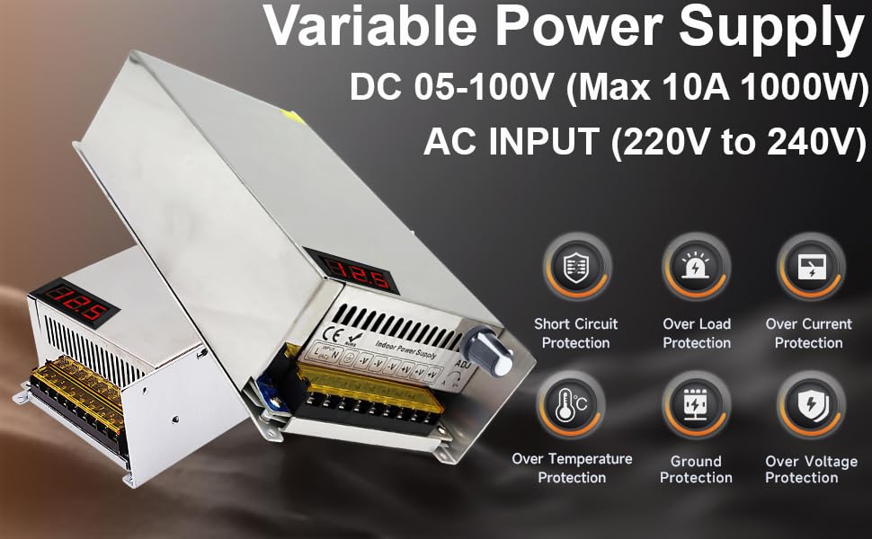 Image of Tridev Traders Adjustable Voltage Power Supply DC (05-100Volt) Max 10A 1000W with LED Display Max 100V Power Supply Variable AC to DC Converter (AC 220V /240V) to (DC 05V /100V) Max 10Amps 1000Watts
