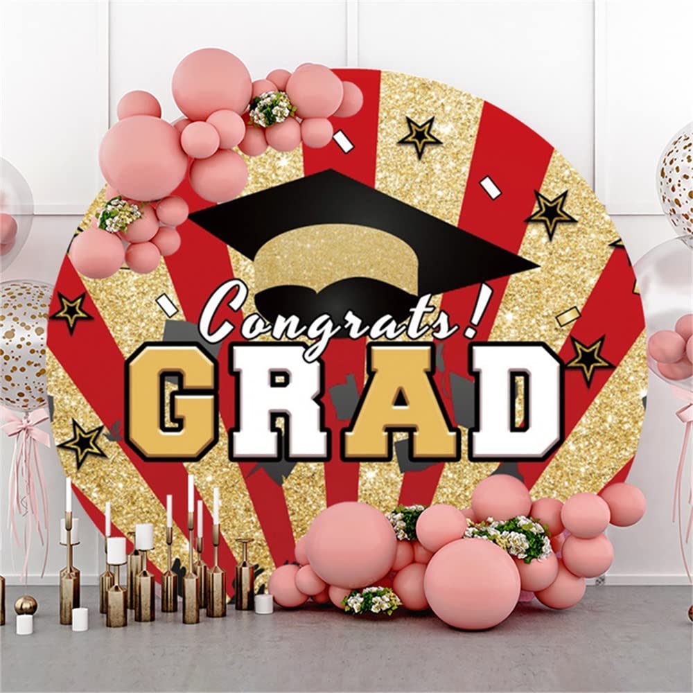 Leyiyi 6.5x6.5ft Polyester Congratulations Class Of 2025 Round Backdrop Cover Black And Gold Glitter Bokeh Graduation Party Background 2025 Congrats Grad Prom Party Cake Table Decoration Photo Props