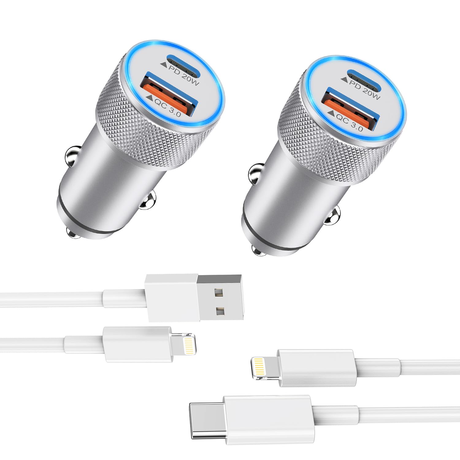Fast iPhone Car Charger,【2Pack】38W Dual Port PD&QC3.0 Fast Charger Car [Apple MFi Certified] Cigarette Lighter Car Power Adapter with 2pack Lightning