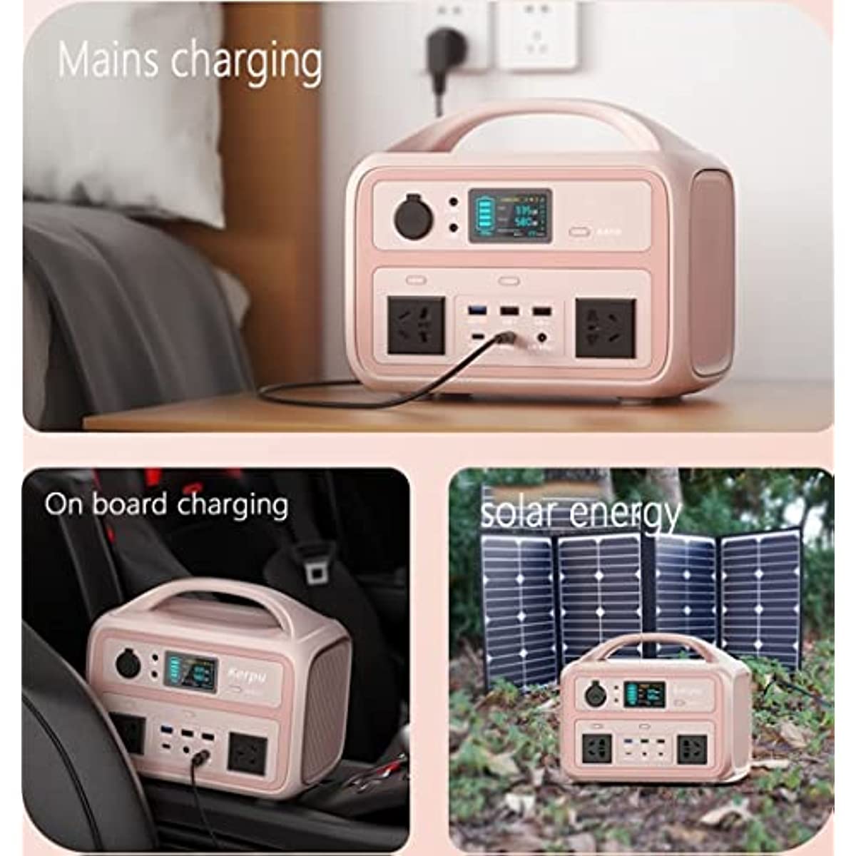 Stazione di alimentazione da campeggio, generatore portatile con presa CA da 110 V, doppie porte USB e uscite CC, batteria solare per campeggio, camper, backup di emergenza (rosa 600 W 600 Wh 2,5 or