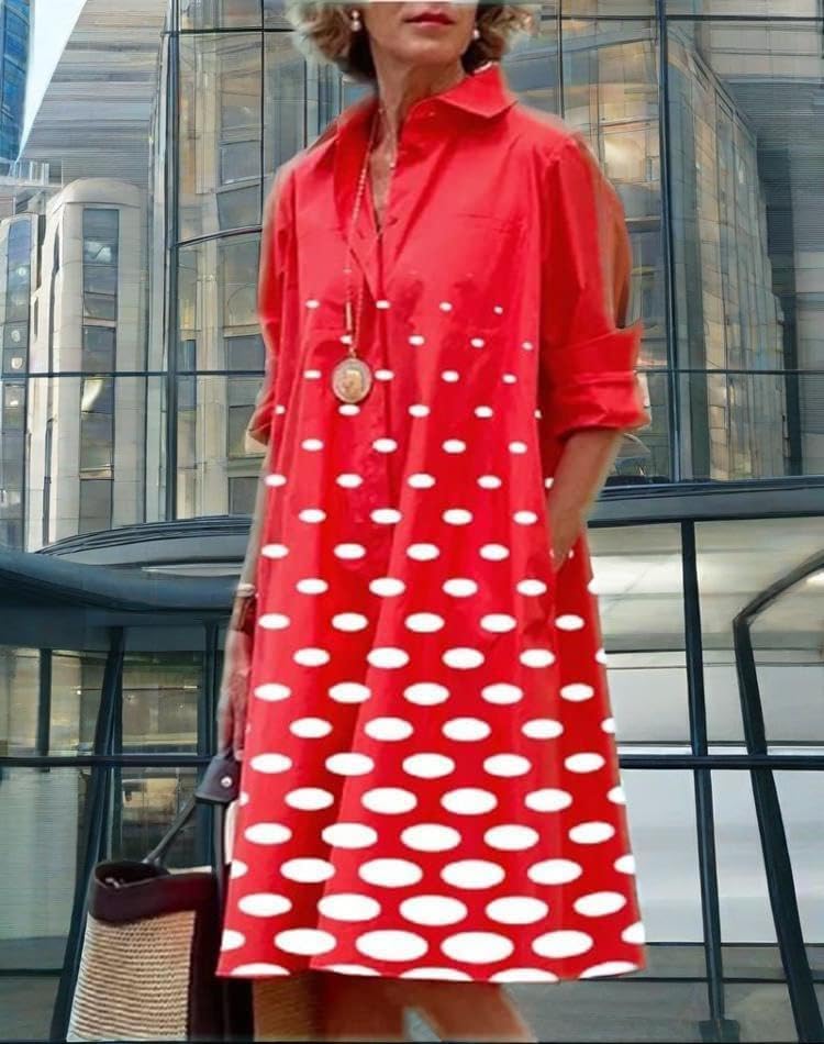 Womens 2025 Long Sleeve Button Down Shirt Summer Dress Casual V Neck Loose Fit Midi Shirt Dresses with Pockets - Image 6