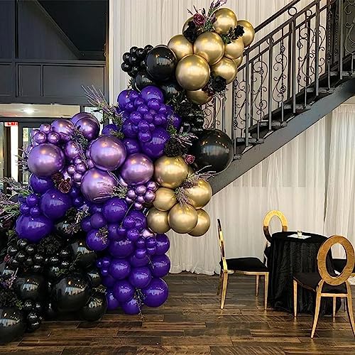 Image of Purple and Black Balloons, 12 Inch Metallic Purple Black Party Balloons Confetti Latex Helium Balloon for Halloween Graduation Birthday Wedding Party Decorations