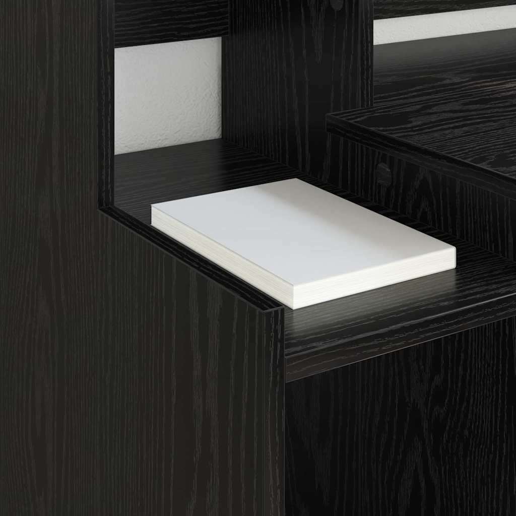 Schreibtisch Schwarz Eichen-Optik Holzwerkstoff 97 x 45 x 90 cm mit LED-Beleuchtung USB-Anschluss und 3 Regalen für Büro Homeoffice Arbeitszimmer Arbeitsplatz