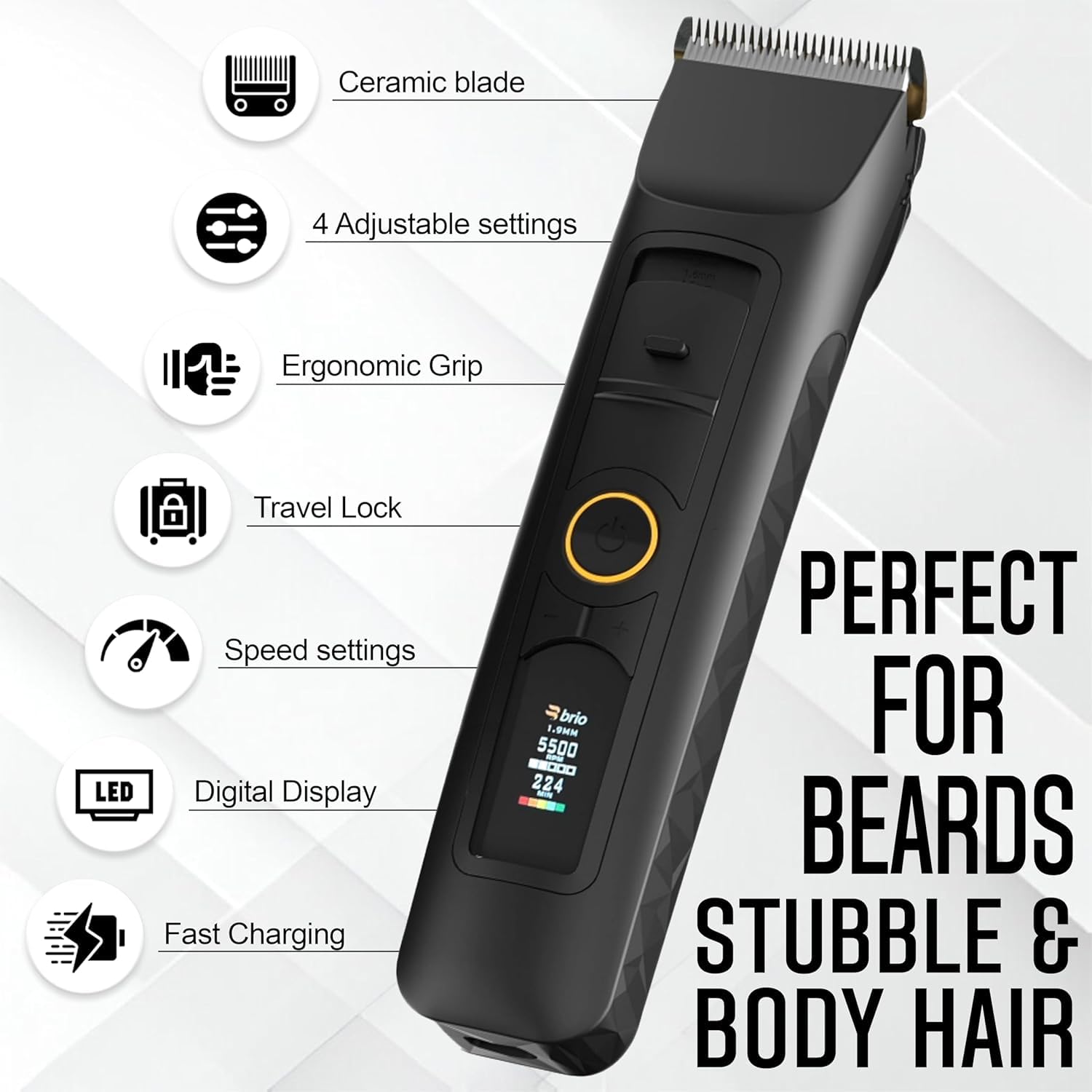 Brio Beardscape V2 Black Bundle Zero Blade Body Blade & Travel Case | Adjustable Ceramic Blade & Length Guards Zero Blade Body Blade Pro Travel Case Complete Grooming Kit product thumbnail 5