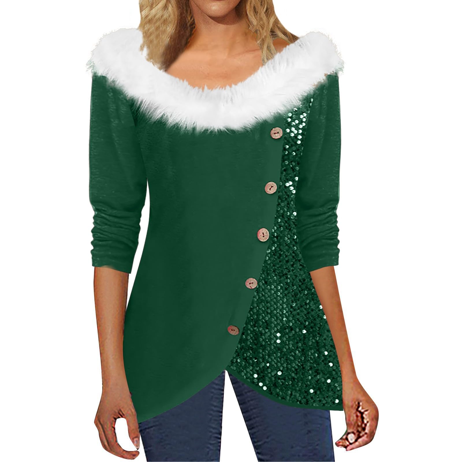 KmdwqfChristmas Printed Long Sleeve V Neck Pullover Hair Collar Women's T Shirt Womens Summer Tops Casual Tunic Blouse Stylish Floral Shirts for Women s for Mum Discounted Items for Sale