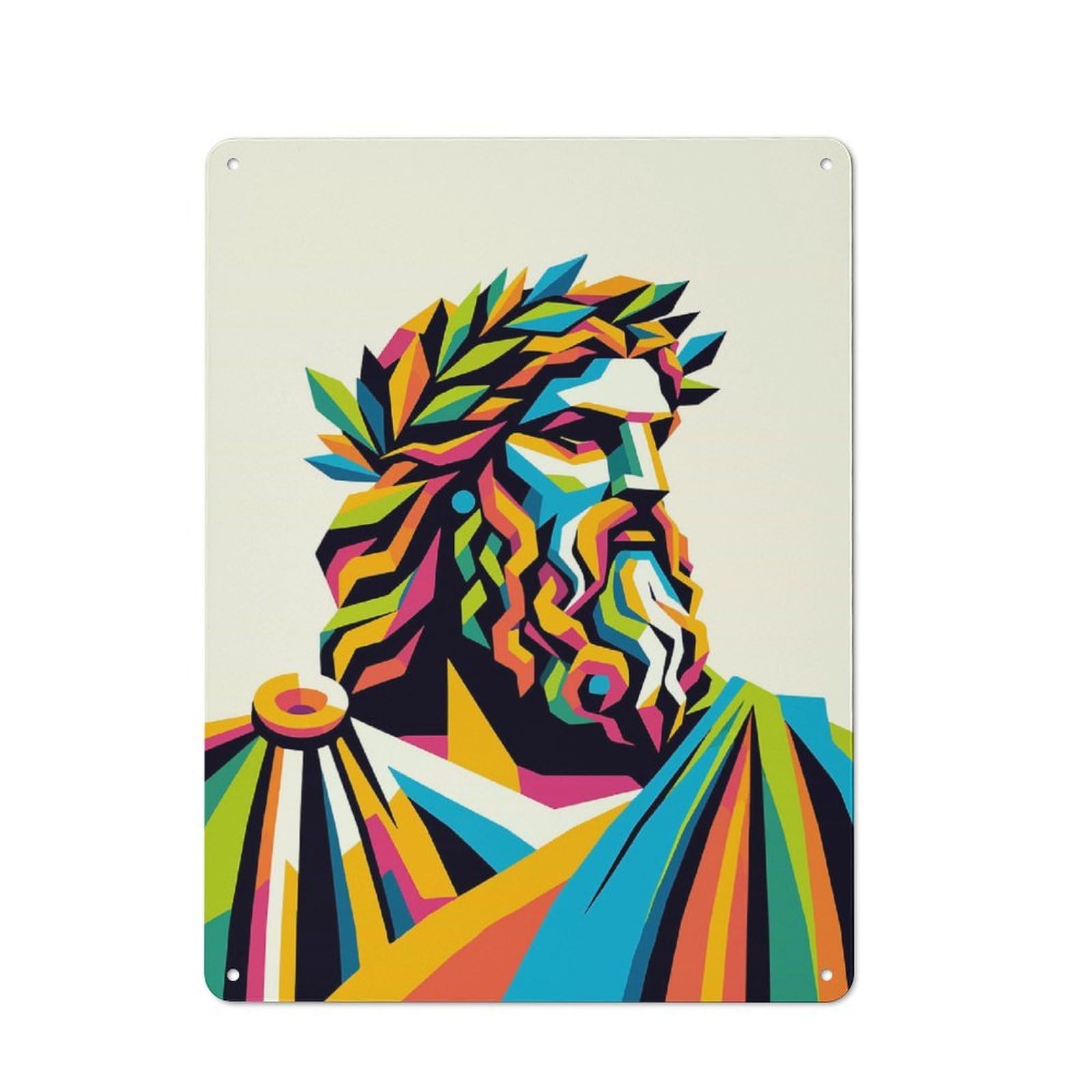 Junmoney King Of The Gods Zeus Retro Metal Sign 40X30cm Featuring Home Bar Decor For Pub, Home Bar, Shed Or Man Cave