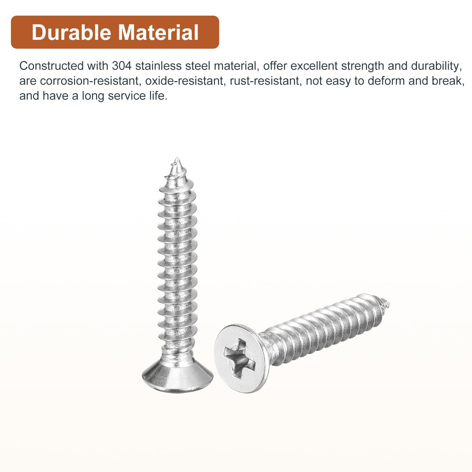 DTGN 100Pcs M5x30mm Flat Head Wood Screws, 304 Stainless Steel Phillips Self Tapping Screws - Good for Woodworking Furniture - Silver - Image 3