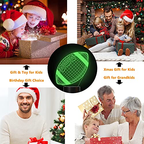 Image of FULLOSUN Football 3D Night Light, American Football 3D Illusion Lamp for Kids with Remote 16 Colors Changing, Creative Birthday Rugby Gifts for Boy Girl Bedroom Decoration