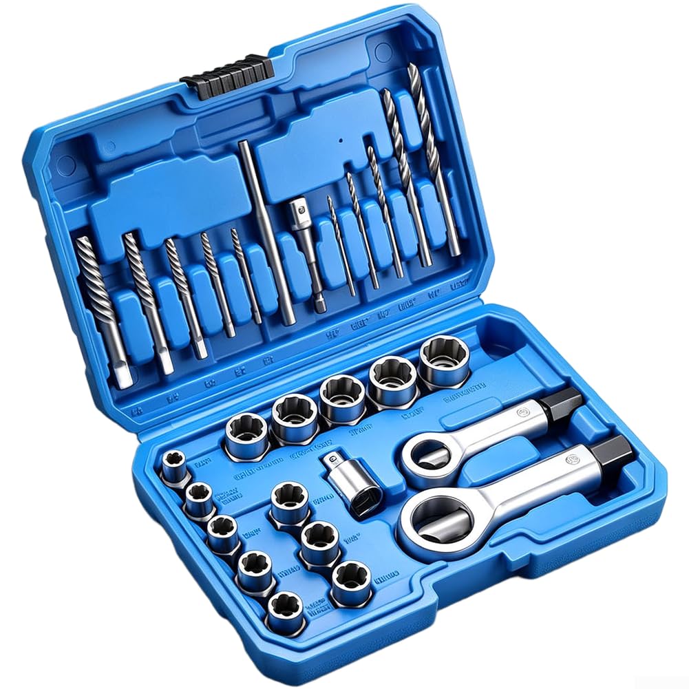 Kit de extractor de tuercas, 15 piezas, aleación de acero 35 crmo, diseño en espiral inversa para pernos rotos oxidados, tuercas peladas, juego de herramientas de reparación de automóviles en el hogar