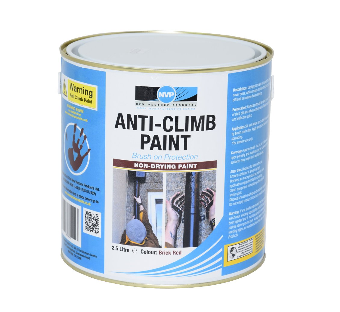 New Venture Products Ltd Anti Climb Security Paint in Black, Green, White, Red or Grey 2.5 Litres (RED)