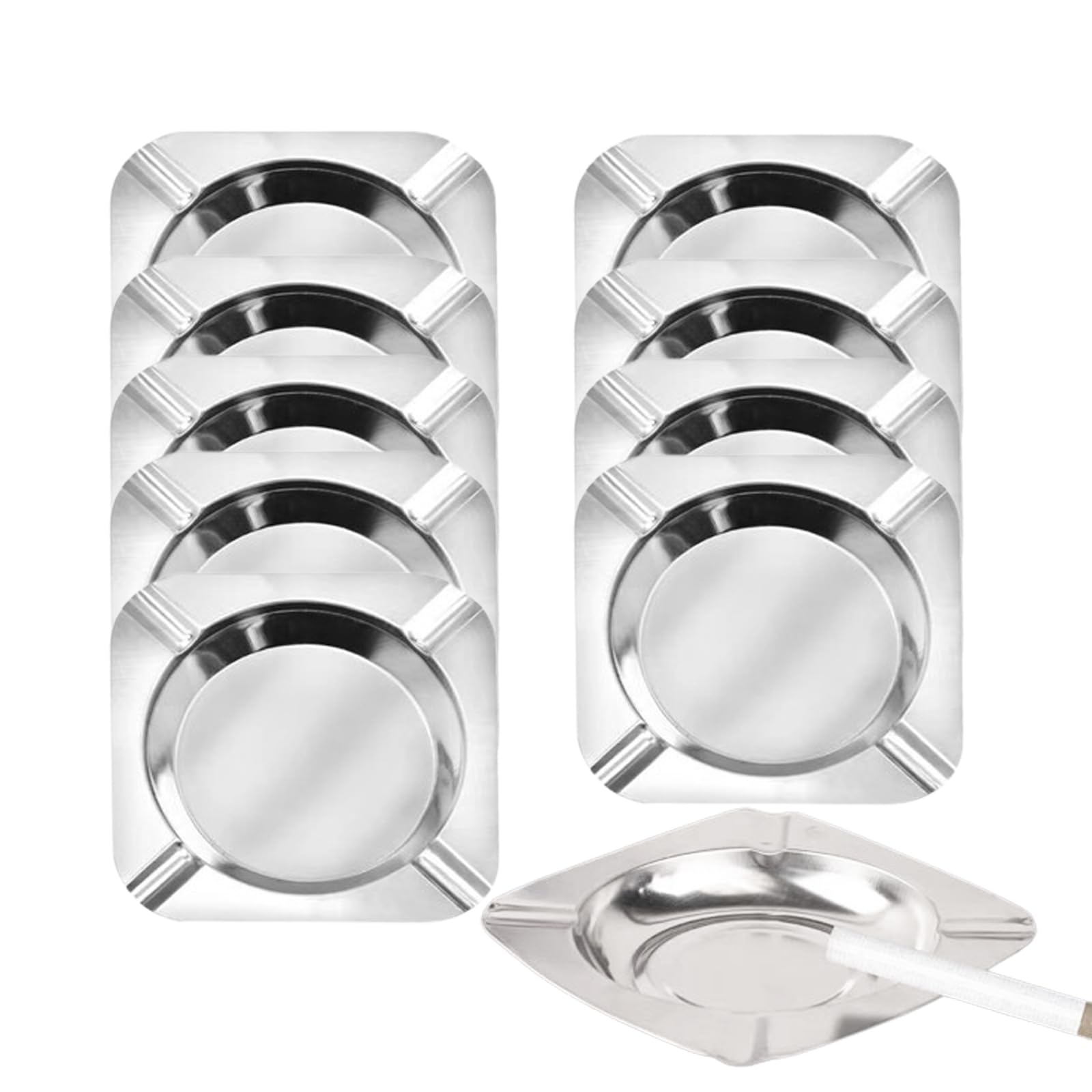 10-pack Stainless Ashtrays,Ash Trays for Smokers,Ashtray for Patio,Disposable Ashtrays for Party,Cigar Ashtray for Men(Square,Silver,4.5"x4.5"x0.6")