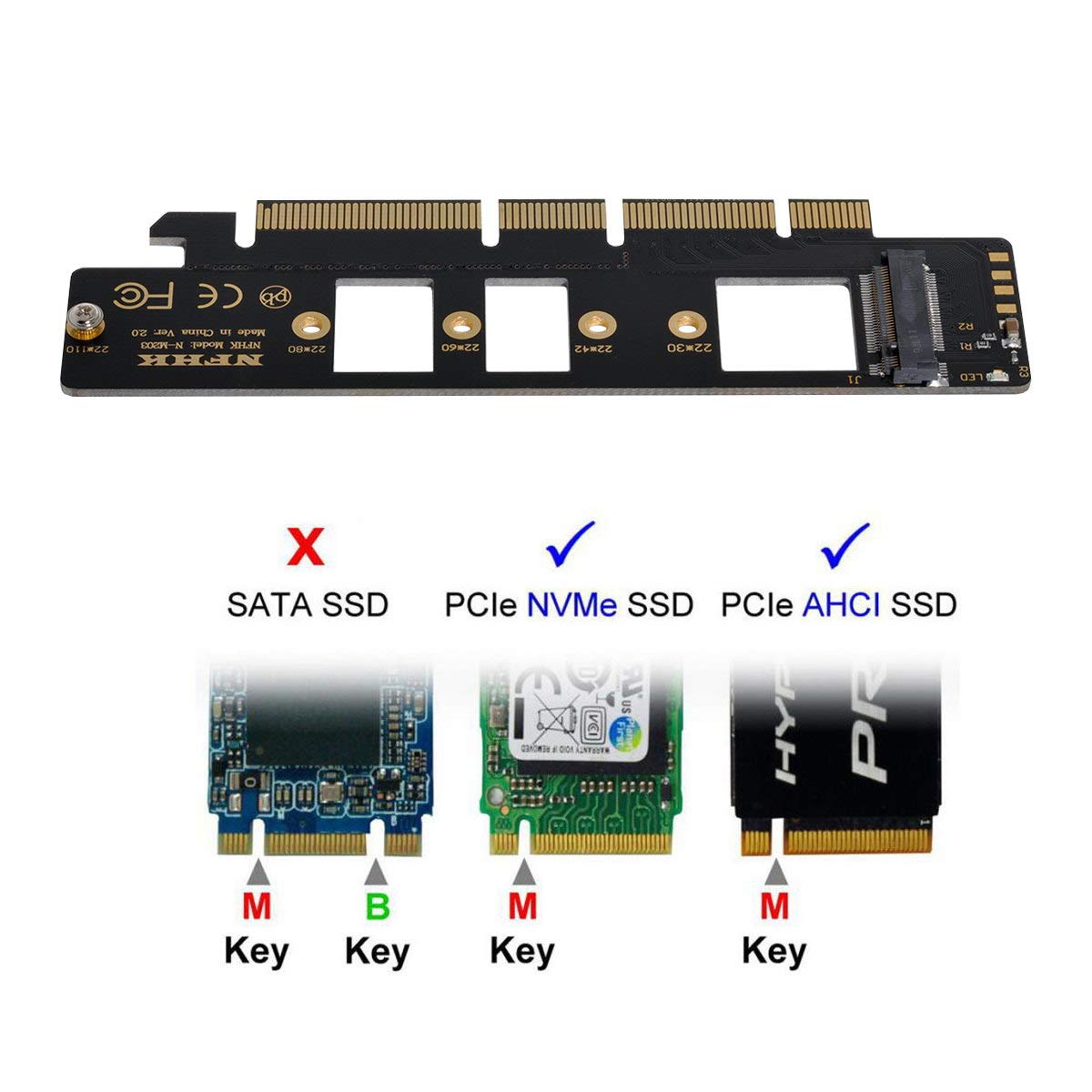 NGFF M.2 M-Key NVME AHCI SSD a PCI-E 3.0 16x 4X Adaptador para SSD de 4.331 in y 3.150 in 3