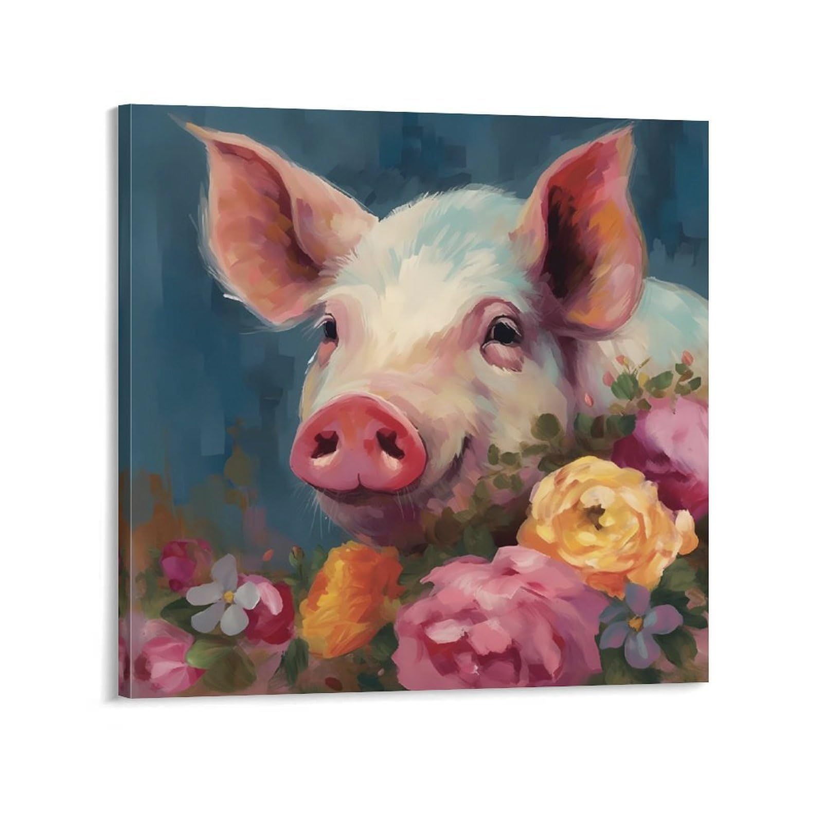 Painting Flower Pigs Canvas Wall Art for Bedroom 12x12inch(30x30cm) Canvas Prints Artwork for Walls Modern Picture Artwork Painting for Living Room Aesthetic Wall Paintings for Bathroom Kitchen Office
