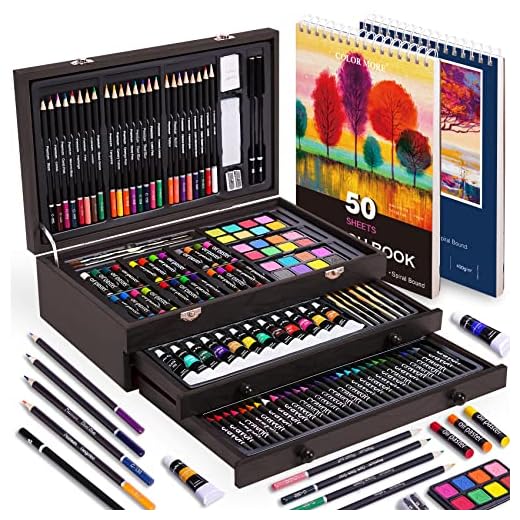 175 Piece Deluxe Art Set with 2 Drawing Pads, Acrylic Paints,Crayons,Colored Pencils,Paint Set in Wooden Case,Professional Art Kit,Art Supplies for Adults,Teens and Artist,Paint Supplies