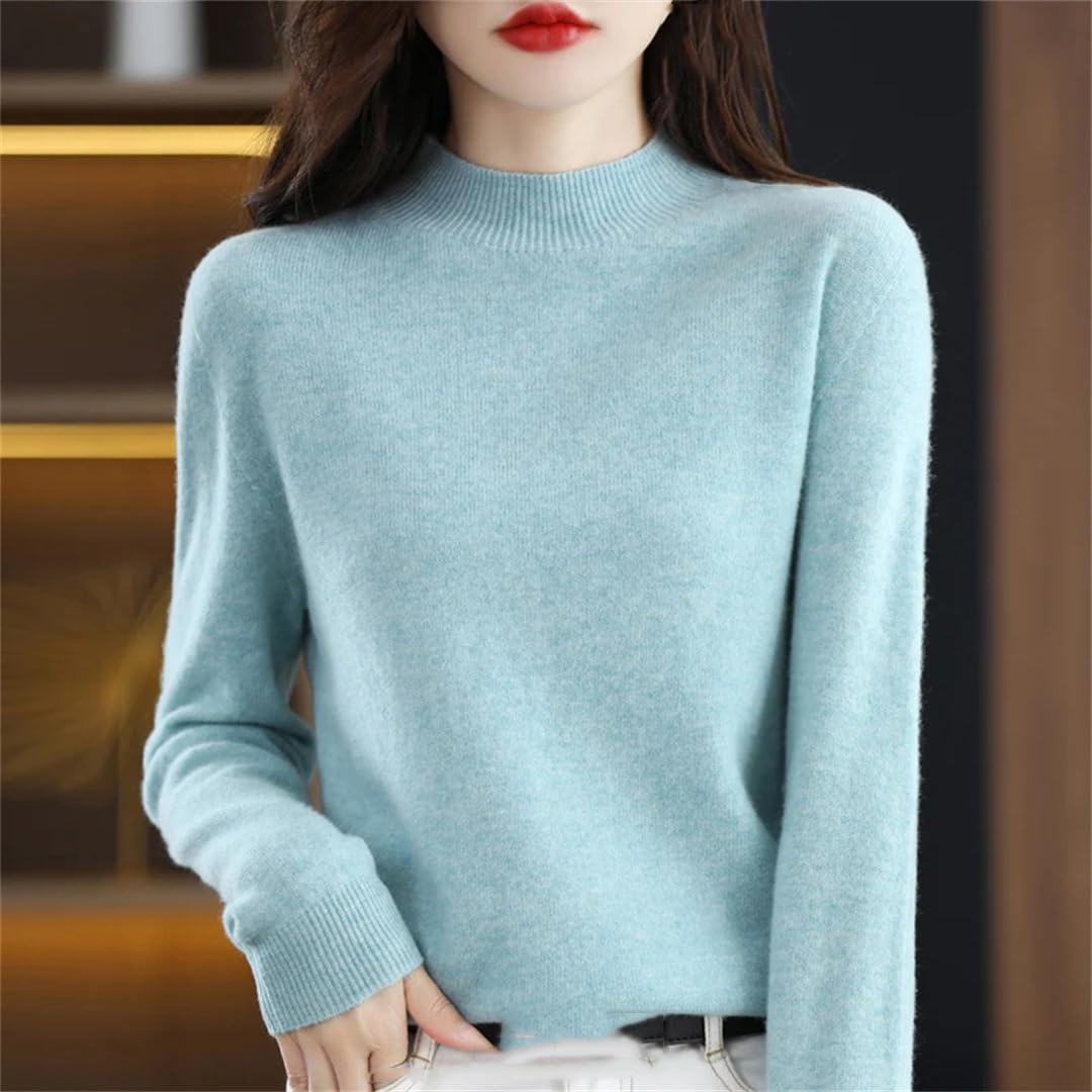 Maglione da donna in lana merino, a collo alto, lavorato a maglia, invernale, caldo, a maniche lunghe