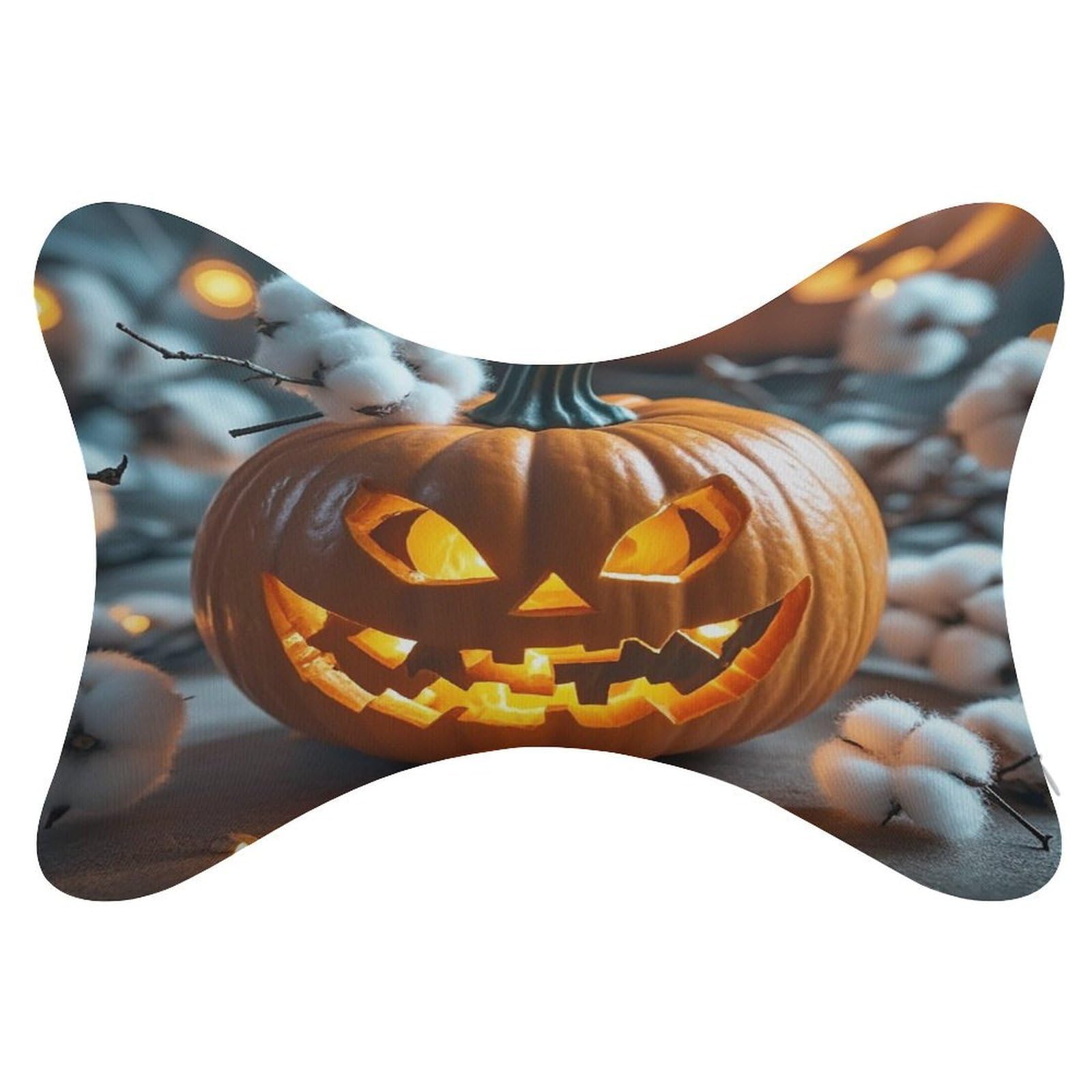 FekiLoot Pumpkin Lantern Car Headrest Set of 2,Softness Memory Foam Car Neck Pillow with Breathable Removable Cover Car Neck Support Pillow Ergonomic for Driving, Office