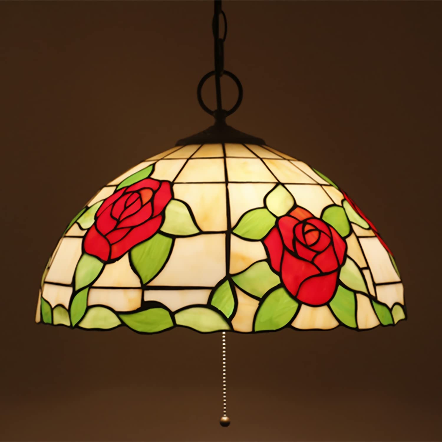 YNIYUJKL 16 Inch Tiffany-Style Chandeliers,Vintage Stained Glass Pendant Light, European Style Adjustable E27 Ceiling Light For Living Room Bedroom Dining Room,E