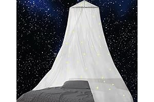 Stunning White Bed Canopy Mosquito Net with Glowing Stars