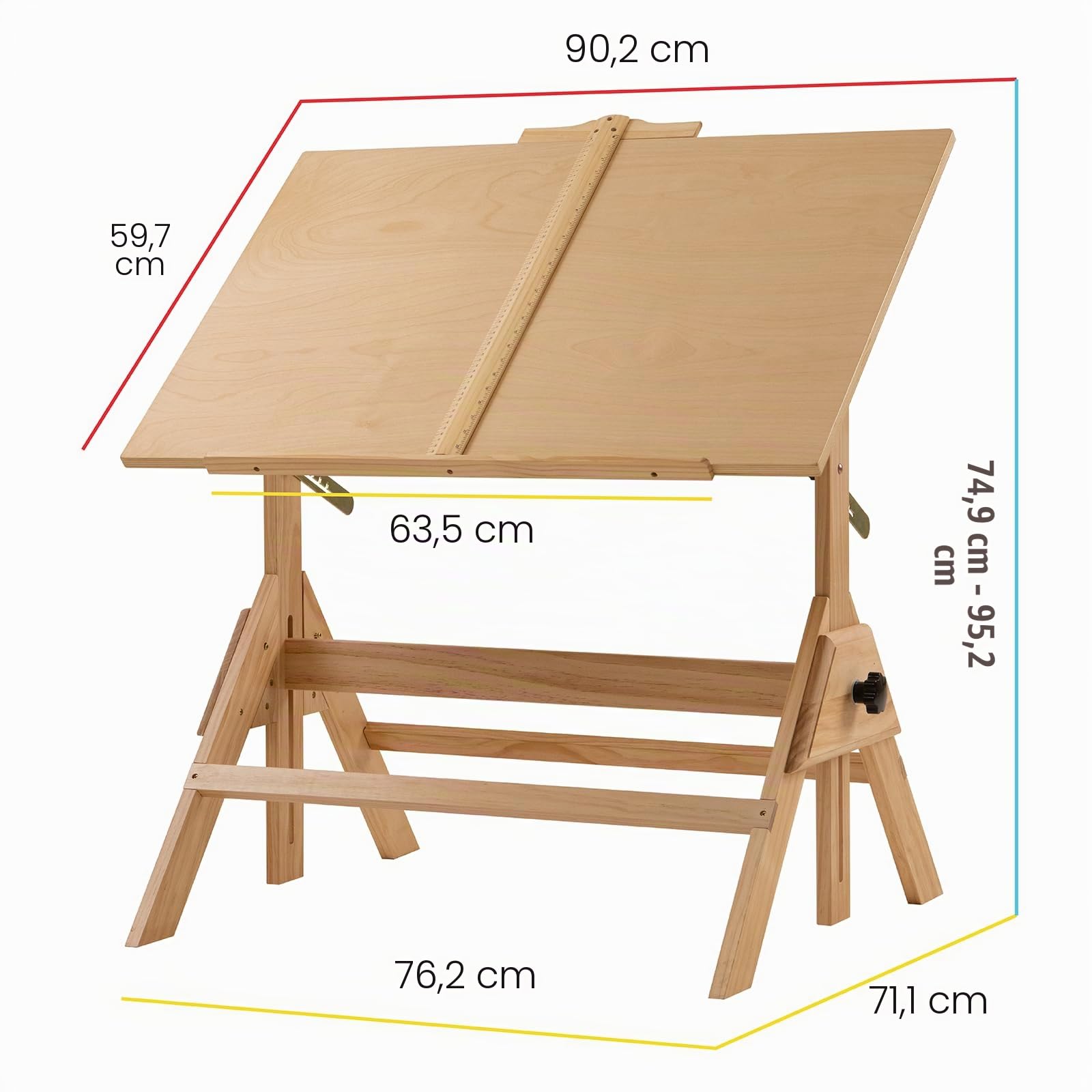 MEEDEN Juego de Mesa de Dibujo y Taburete de Madera, Taburete de Artista y Mesa de Manualidades con Altura Ajustable, Mesa inclinable para Obras de Arte, diseño gráfico, Lectura, Escritura