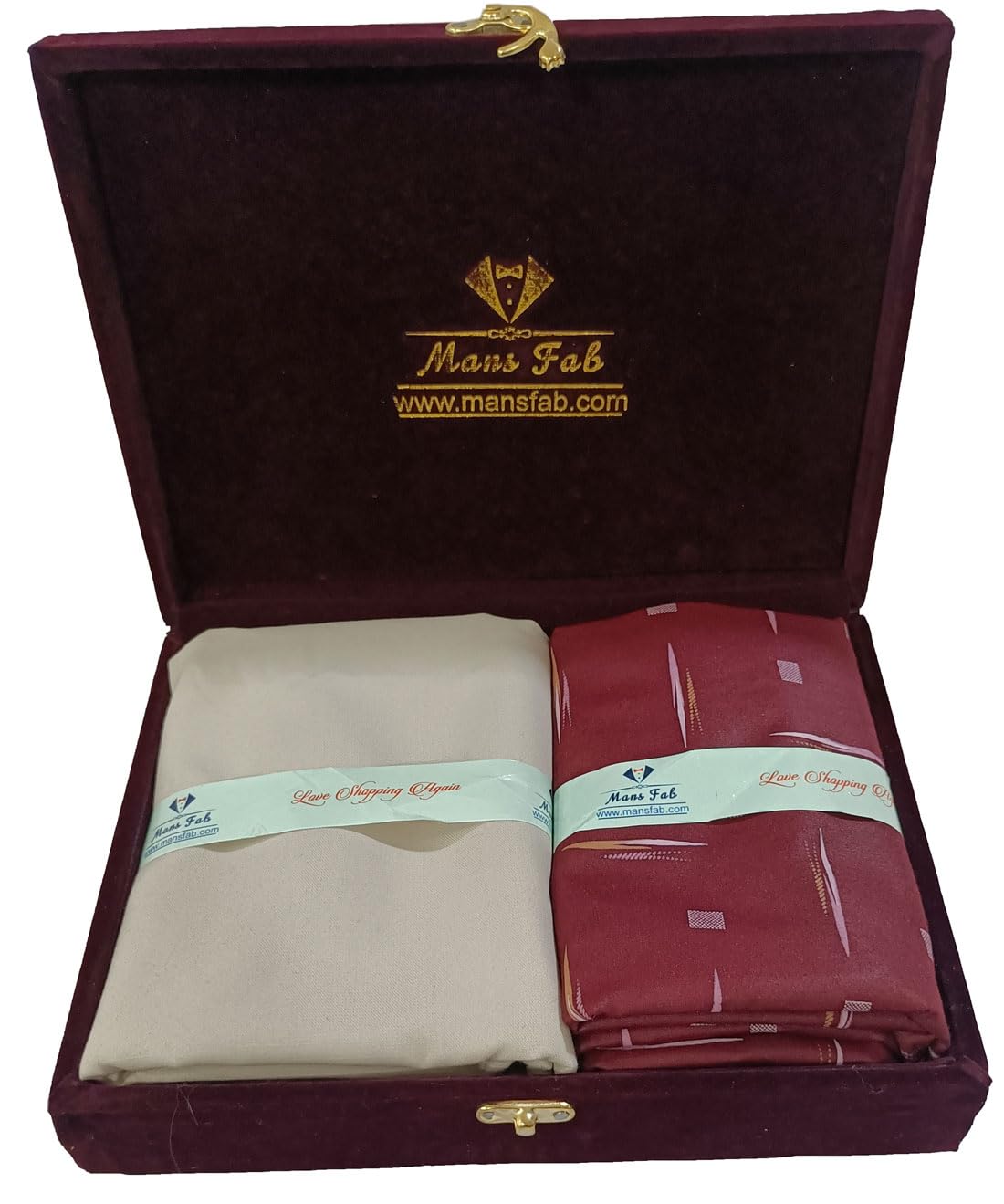 Premium Cotton Fabric Gift Set in Luxury Wooden Box, Pattern with Decorative Print, 2 Piece Collection (Maroon)-image-17