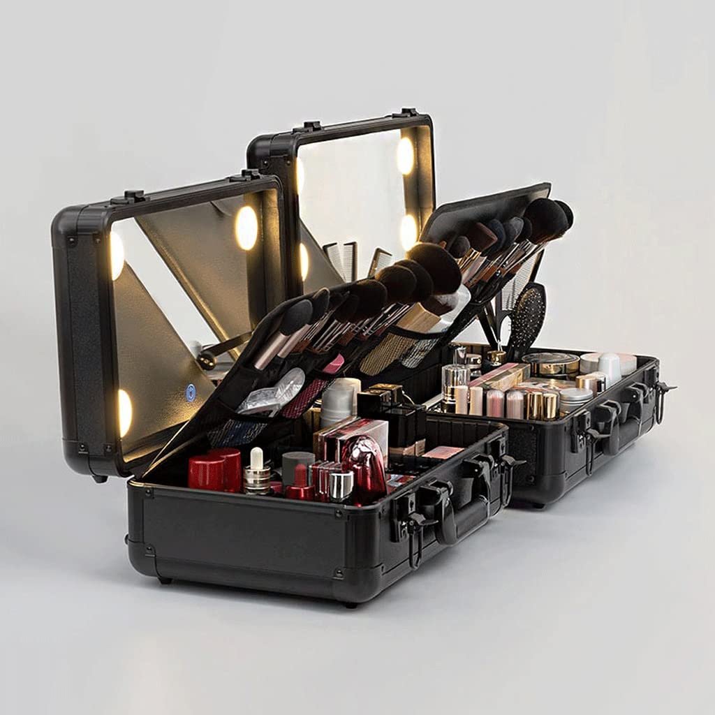 Scatola portaoggetti per cosmetici Valigia for truccatori Scatola for unghie professionale for bellezza con specchio LED Cassetta degli attrezzi for cosmetici da viaggio Contenitore per il trucco(S-40