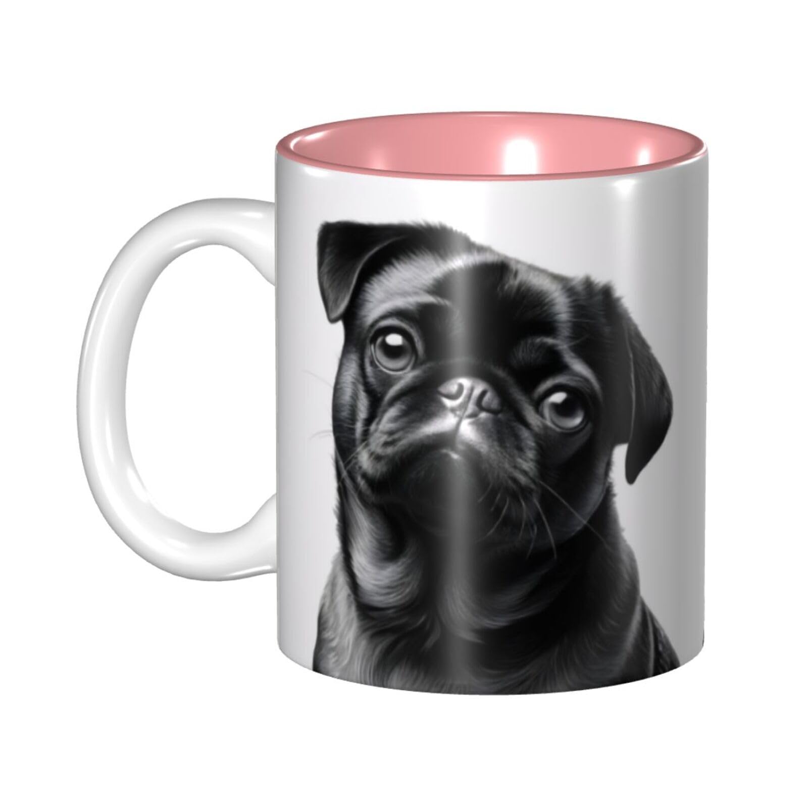 KHDKLXOHZ Cute Black Pug Dog 11oz Two-Tone Ceramic Coffee Mug with Handle, Classic Ceramic Inner Color Mugs, Cute Tea Drinking Cups, Durability & Microwave Safe, for Home, Office, and Work