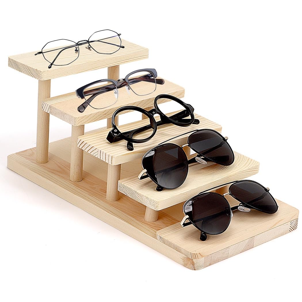 Soporte de exhibición de gafas de 5 niveles, estante de madera multicapa para gafas de sol, elevador creativo para el hogar, tienda óptica, oficina