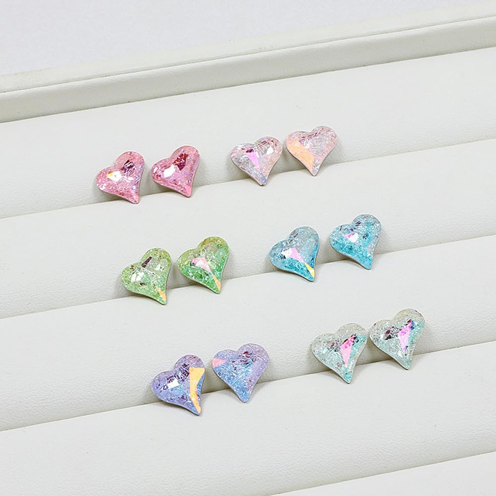 Ginlee Pointed Back Large Nail Rhinestone, K9 Glass Rhinestones Sparkle Nail Beads Mixed Colors Faceted Crystal Gems for Nails Decoration DIY Crafts Jewelry Making (12 * 13mm Heart 28PCS)