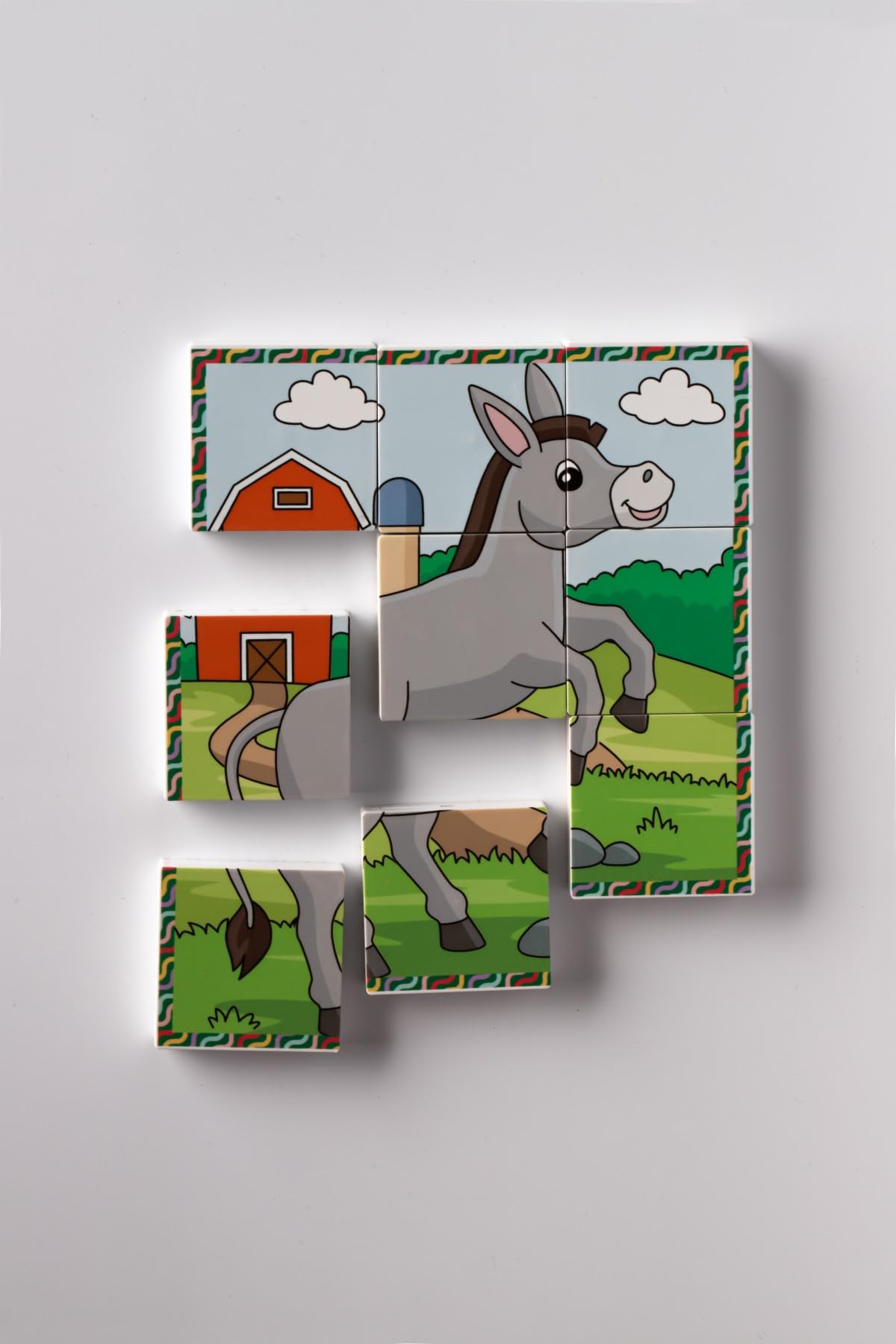 Manyetik Blok Çift Taraflı 9 Parçalı Mıknatıslı Puzzle 2 Görsel Köpek-Eşek