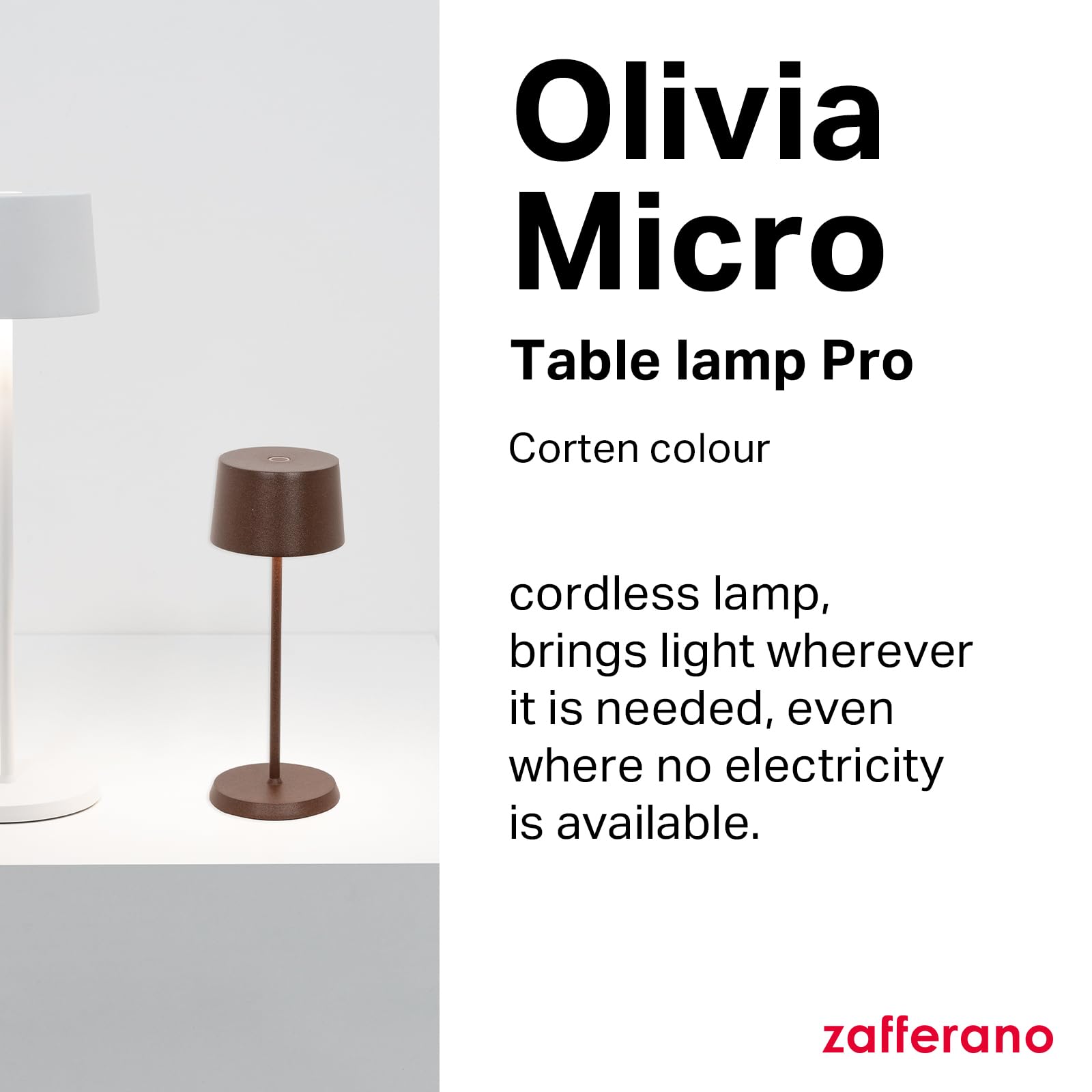 Zafferano, Olivia Micro Lamp, Cordless Rechargeable Table Lamp with Touch Control, for Indoor and Outdoor Use Dimmer - Image 2