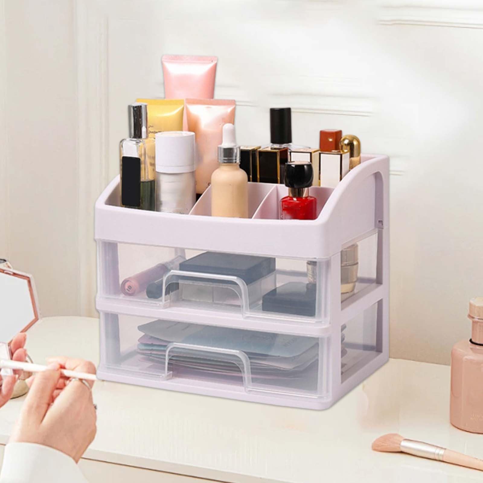 Makeup Organizer for Vanity, 2024 New 1 Tiers Drawers Countertop Storage Box, Cosmetics Organizer, 𝐒𝐤𝐢𝐧𝐜𝐚𝐫𝐞 Cosmetic Display Case Holder for Dresser, Bedroom, Bathroom (White)