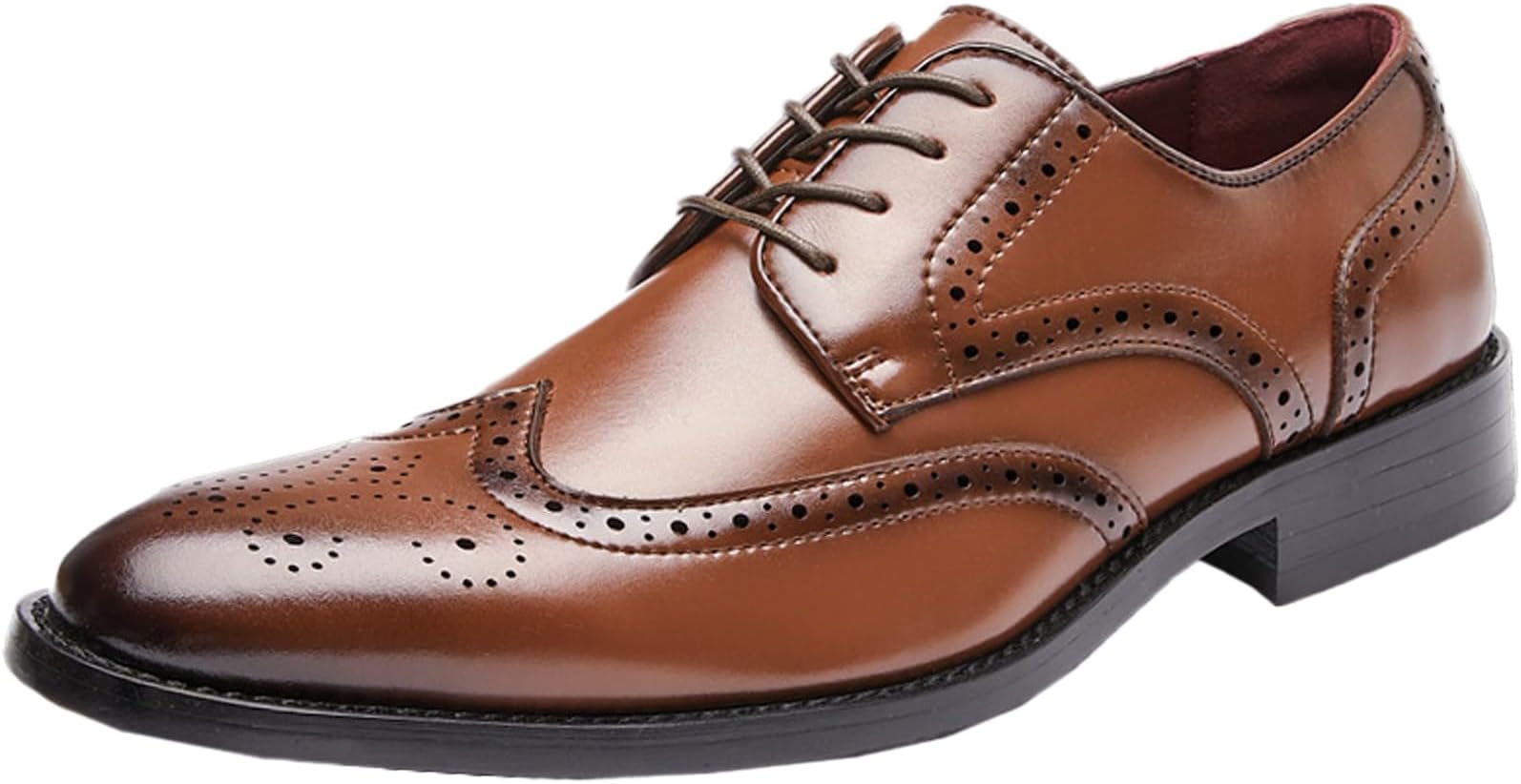 Men's Leather Lace-up Business Brogue Derby Low Heel Dress Shoes Wingtip British Style Carved Casual Work Shoes for Work Wedding Driving