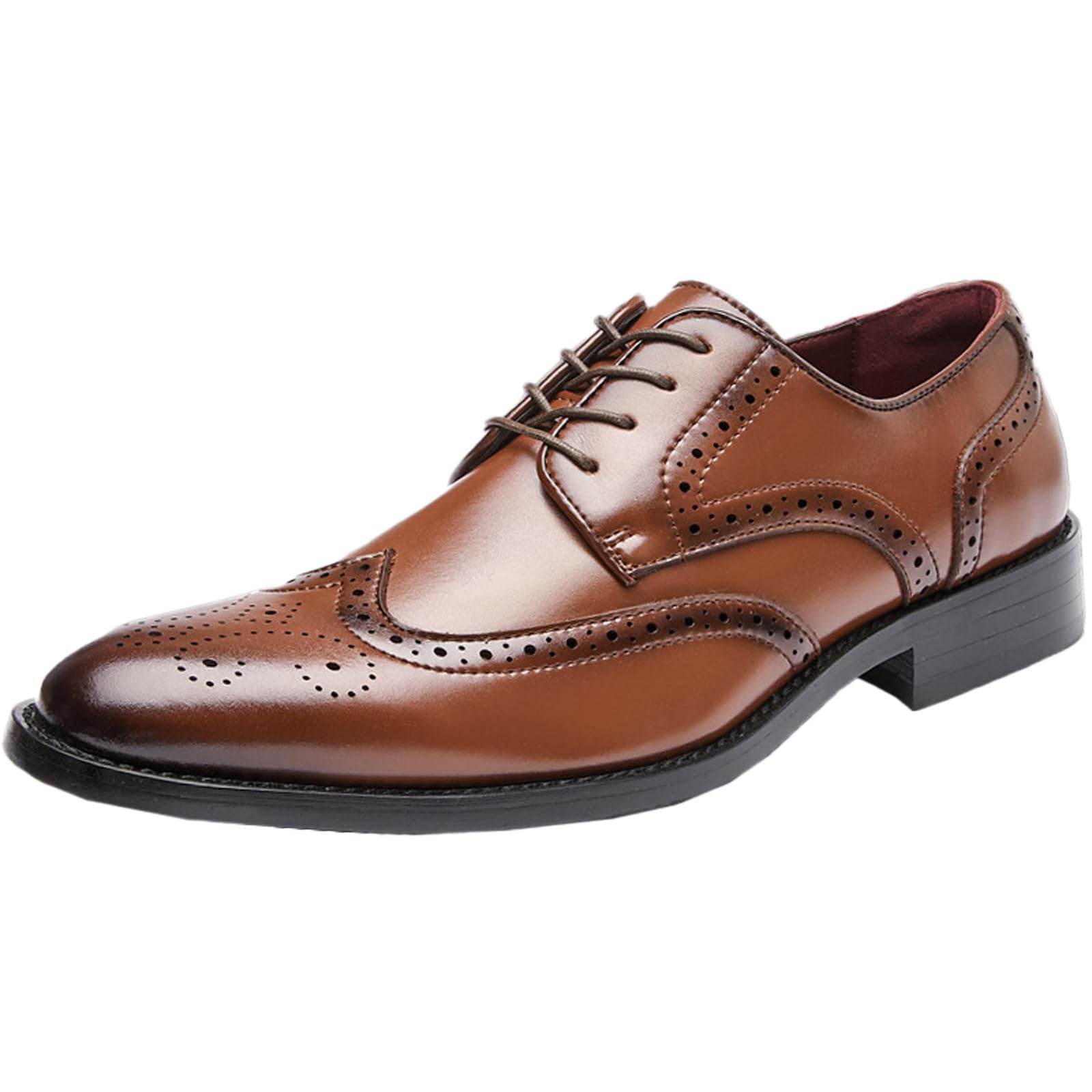 Men's Leather Lace-up Business Brogue Derby Low Heel Dress Shoes Wingtip British Style Carved Casual Work Shoes for Work Wedding Driving