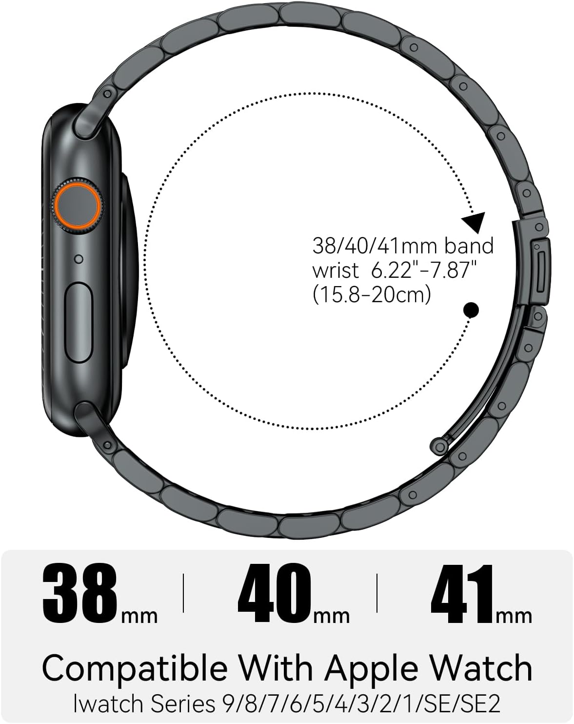 Compatible with Apple Watch Bands 45mm 44mm 42mm 49mm 41mm 40mm 38mm for Men Women, Stainless Steel Metal Watch Band for iWatch Ultra2 Ultra SE2 SE Series 9 8 7 6 5 4 3 2 1 - Image 5