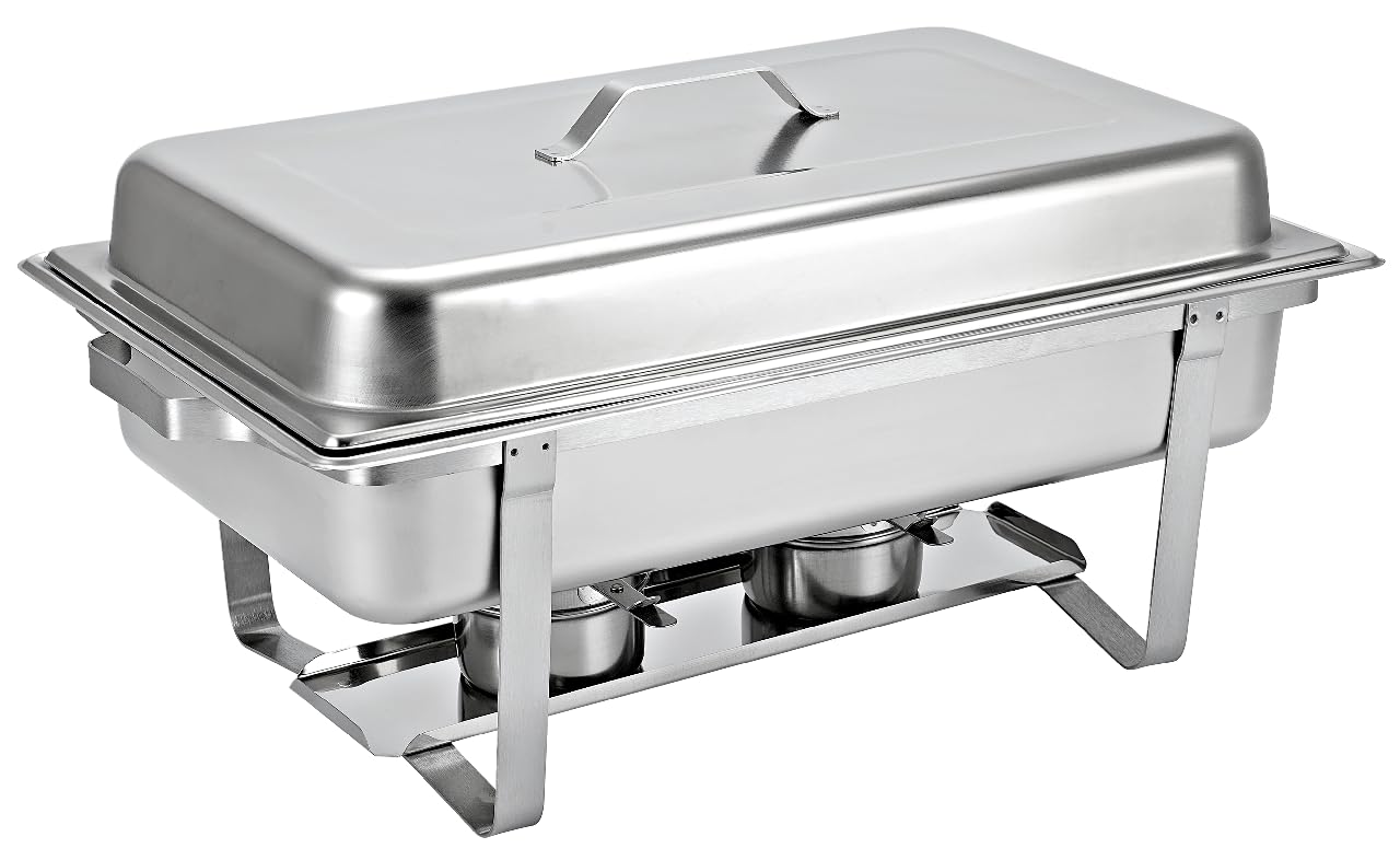 aro Chafing Dish Edelstahl, Twin Pack, 59.5 x 35.5 x 30 cm, 6 GN-Behälter (1x 9L, 2X 4L, 3X 2.5L), 2 Deckel, 4 Brennstoffbehälter, Silber, 2 Stück