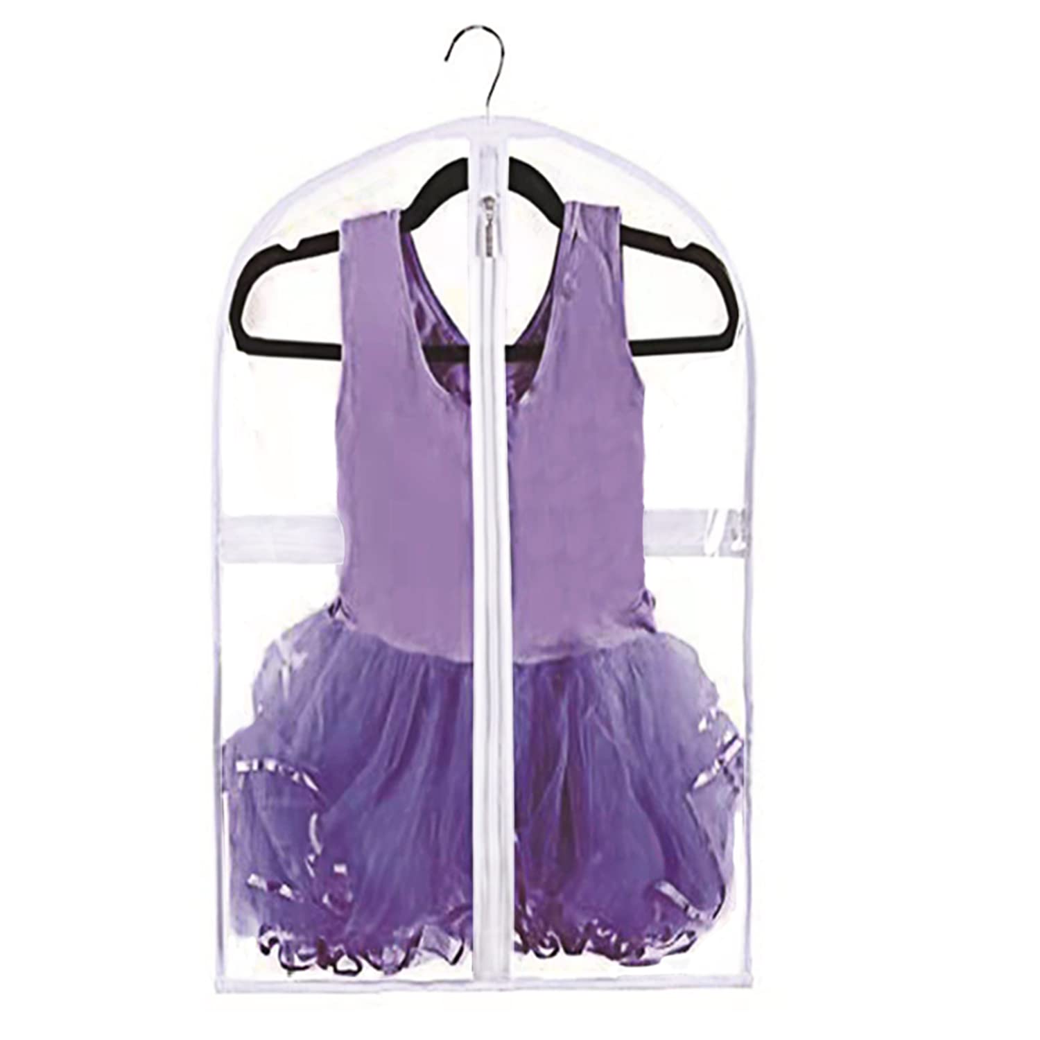 Clear Kids Dance Garment Bag for Hanging Clothes 35 Inch Waterproof PVC Travel Garment Bag with 3 Pockets