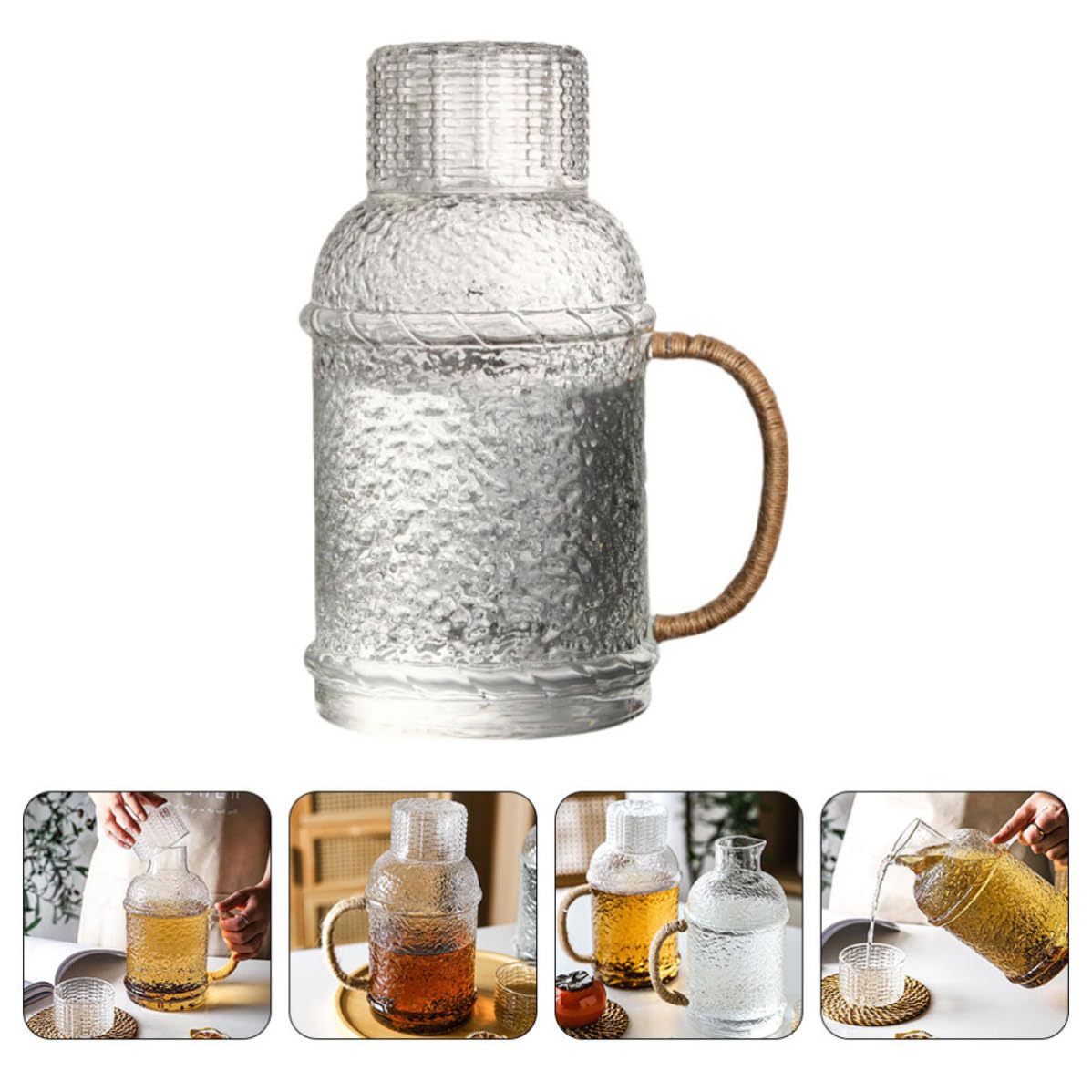 DOITOOL Jarra de Agua Tapa Antideslizante 2l de Vidrio Resistente al Calor Set de 1 unidad Robusta y Elegante para Uso Doméstico y Fiestas