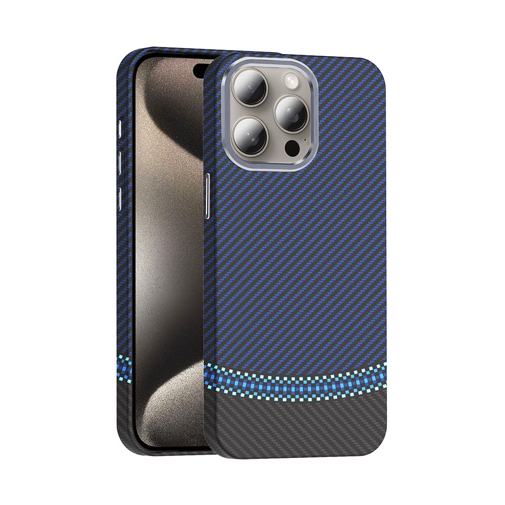 Zore Apple ile uyumlu iPhone 15 Pro Kılıf M-safe Şarj Özellikli Karbon Fiber Görünümlü Zore Gros Kapak Siyah-Lacivert