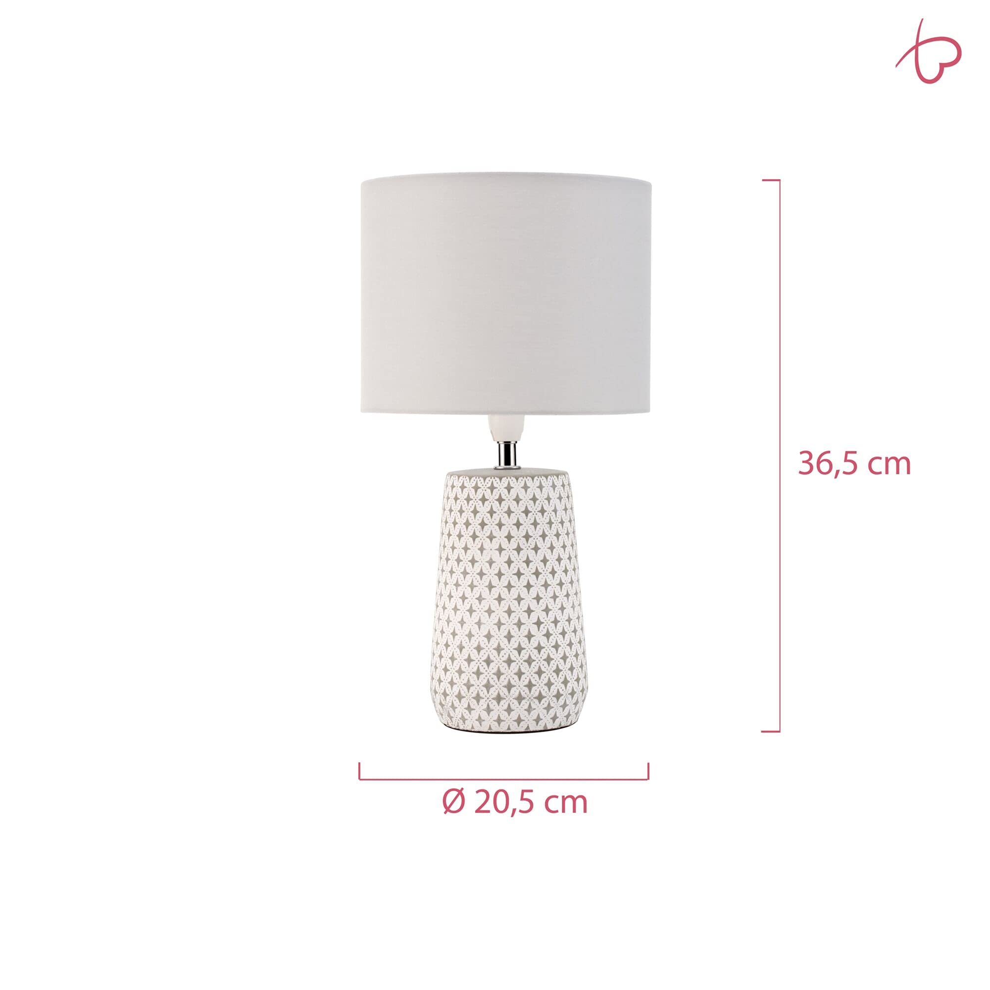Pauleen 48215 Pretty Purity lampada da tavolo max. 20 Watt realizzata a mano bianco, grigio luce da comodino look naturale tessuto, calcestruzzo E14
