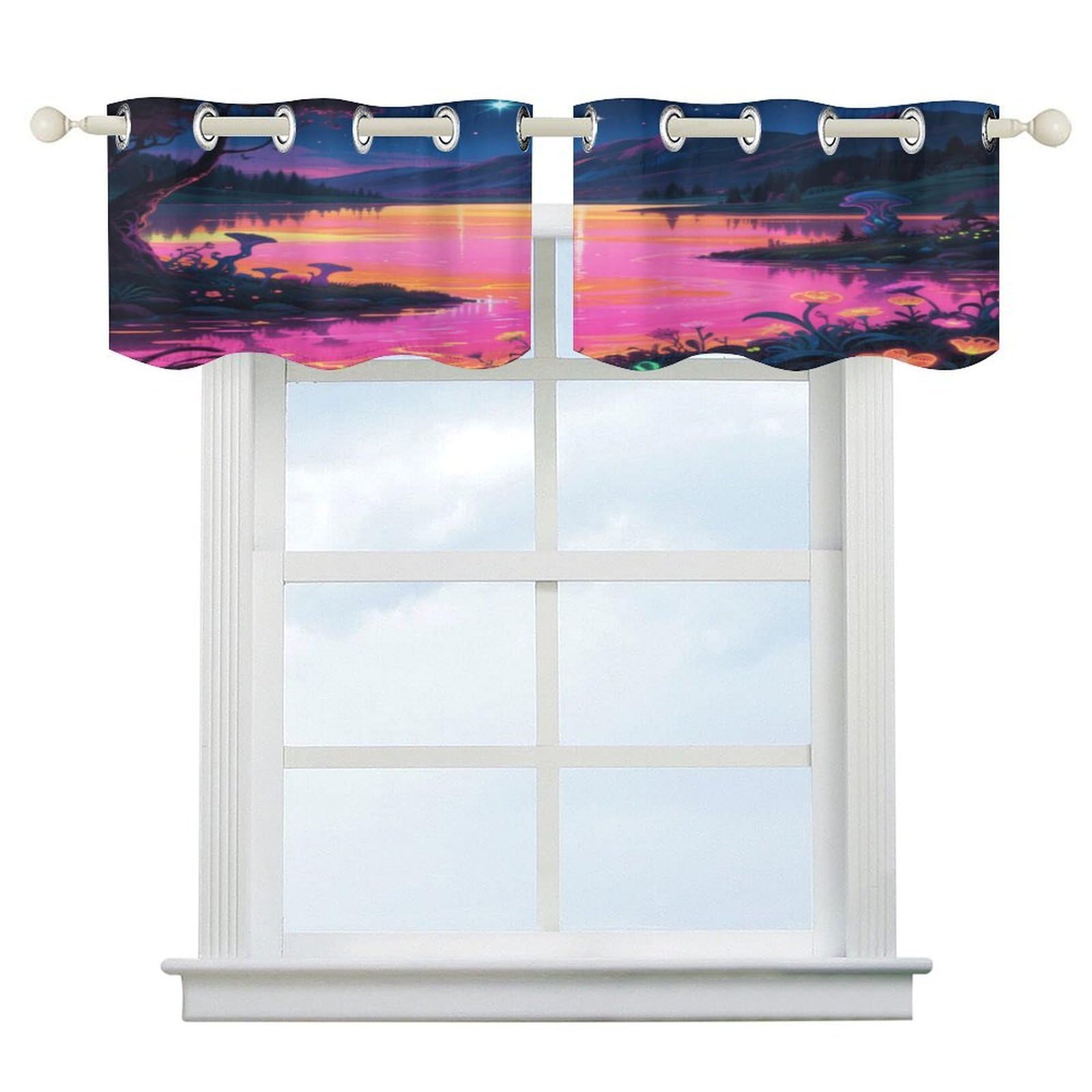 Fekiloot Style Mysterious Night Scene Short Curtains Valance Curtain