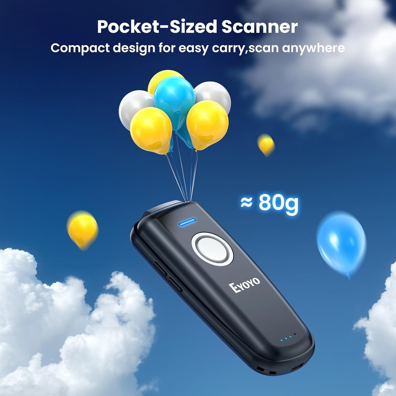 Eyoyo Mini 1D Bluetooth escáner de código de Barras inalámbrico, con botón de Encendido/Apagado, 1500mAh batería Recargable, portátil CCD códigos de Barras Lector Compatible con Windows, Mac, Android